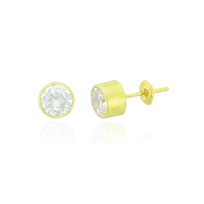 Brincos Ouro 18K Pedra Branca 5mm