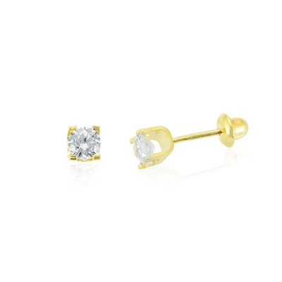 Brincos Ouro 18K Com Pedra Branca 2,5 mm