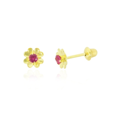 Brincos Ouro 18K Trevo Com Pedra Vermelha