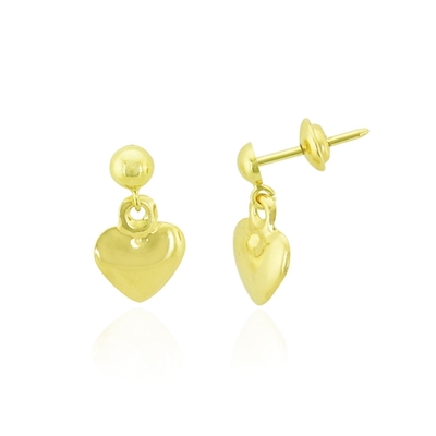 Brincos Ouro 18K Com Pingente Coração