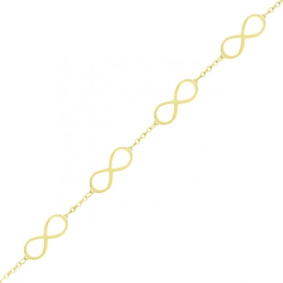 Pulseira Com Símbolos Do Infinito Ouro 18K