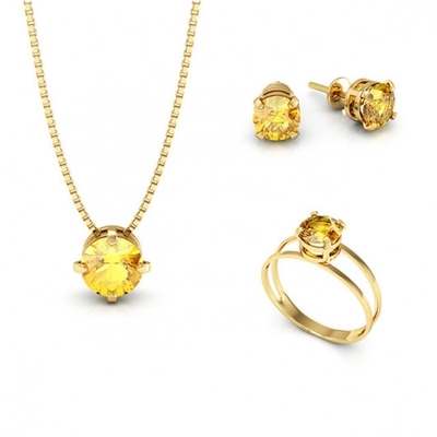 Conjunto Ponto de Luz Ouro 18K