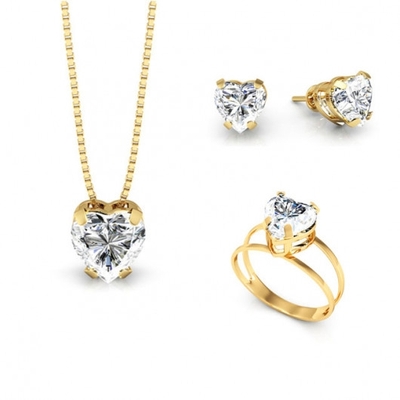 Conjunto Ponto de Luz Coração Ouro 18K