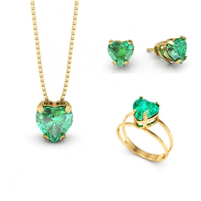 Conjunto Ponto de Luz Coração Ouro 18K