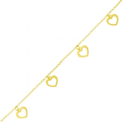 Colar Choker com Pingentes Coração Ouro