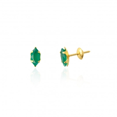 Brincos Ouro 18K Pedra Navete Verde