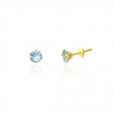 Brinco Ouro 18K Pedra Água Marinha 4.5mm