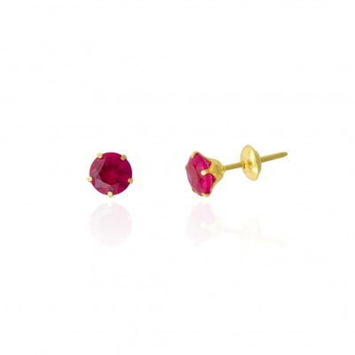 Brinco Ouro 18K Pedra Vermelha 4.5mm