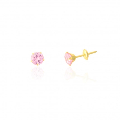 Brinco Ouro 18K Pedra Rosa 4.5mm