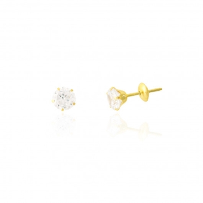 Brinco Ouro 18K Pedra Branca 4.5mm