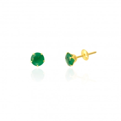 Brinco Ouro 18K Pedra Verde 4.5mm