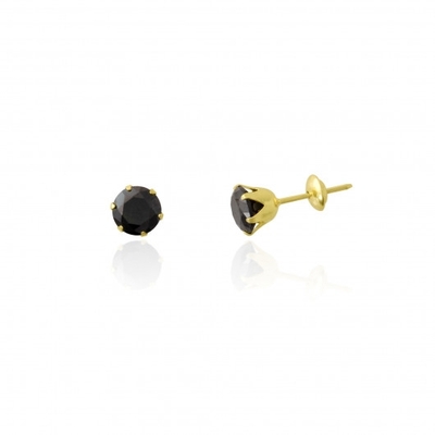 Brinco Ouro 18K Pedra Preta 5mm
