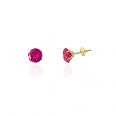 Brinco Ouro 18K Pedra Vermelha 6mm