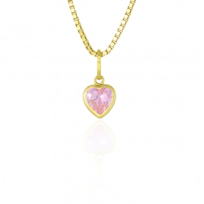 Pingente Ouro 18K Coração  Rosa  5mm
