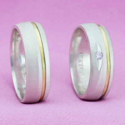 Alianças Namoro Ouro E Prata Foscas 6mm 12g 1 Pedra