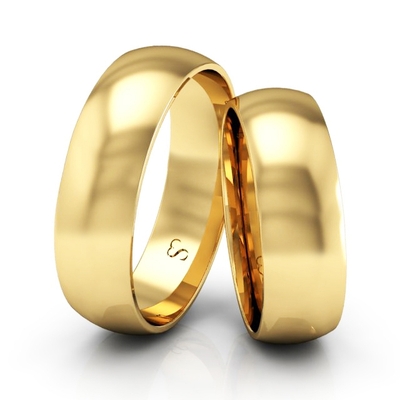 Alianças Casamento Linha Classic Ouro 6mm Abaulada Polida
