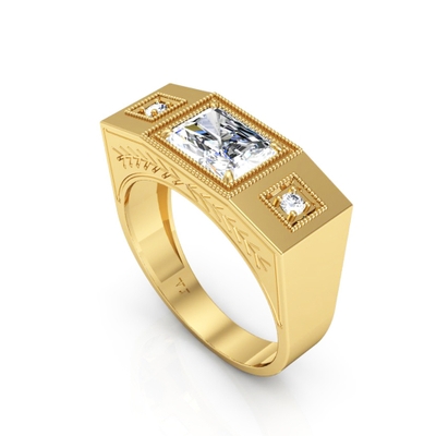 Anel Masculino Ouro 18K Baguete Grande com Detalhes