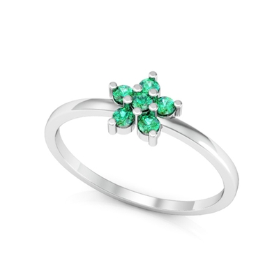 Anel Prata Flor com Pedras Verdes