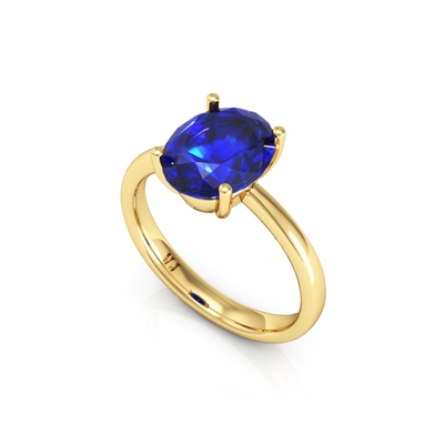 Anel Solitário Ouro 18K Pedra Oval Azul