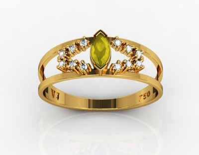 Anel Ouro 18K com Pedras Brancas e Pedra Amarela