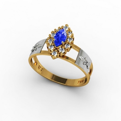 Anel Ouro 18K Formatura Aro Duplo Navete Grande
