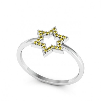 Anel Prata Estrela de Davi com Pedras Amarelas
