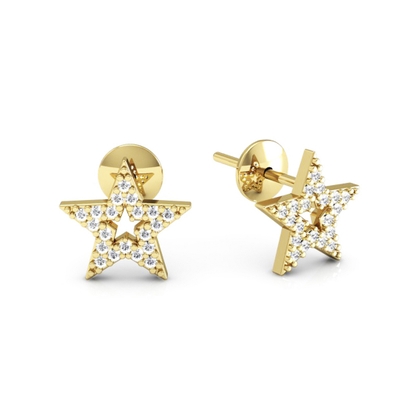 Brinco Ouro 18K Estrela com Pedras