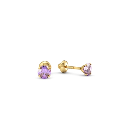Brinco Pedra Ouro 18K 3mm Roxo Ametista