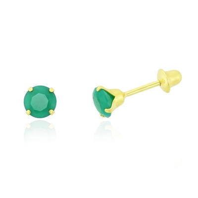 Brincos Ouro 18K Pedra Verde 4 mm