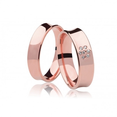 Alianças Casamento Ouro Côncavas Rosê Polidas 6mm 13g com Brilhantes