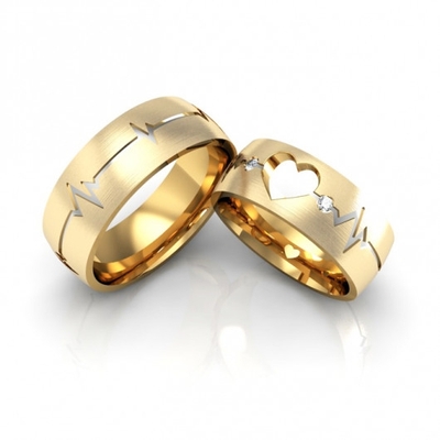 Alianças Casamento Ouro Foscas Batimentos Cardíacos Coração Vazado
