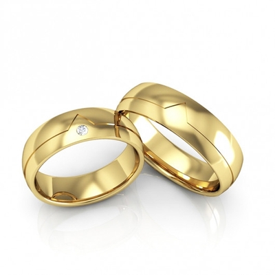 Alianças Casamento Ouro Polidas 6mm 14g com Brilhante e Detalhe em V