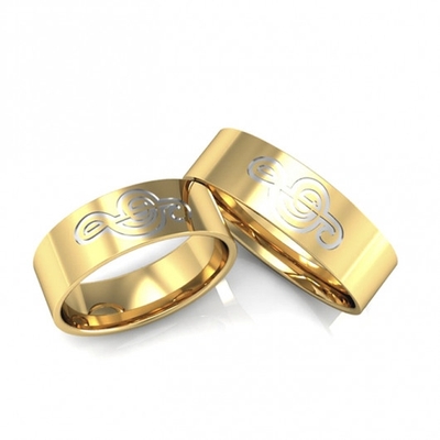 Alianças Casamento Ouro Polidas Clave De Sol Aplique Em Ródio 7mm 14g