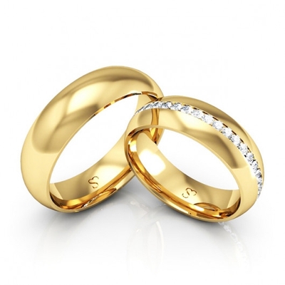 Alianças Casamento Ouro Polida Linha Carrê 6mm