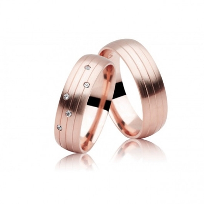 Alianças Casamento Ouro Rosê 6,0mm 13g com Frisos e Brilhantes