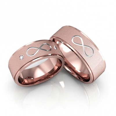 Alianças Casamento Ouro Rosê Diamantadas Símbolo Infinito 7mm 14g