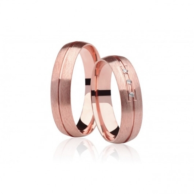 Alianças Casamento Ouro Rosê Foscas 5mm 11g com  e Brilhantes