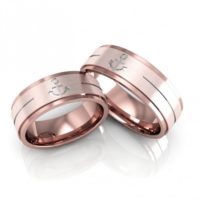 Alianças Casamento Ouro Rosê Foscas Âncora 7mm 14g