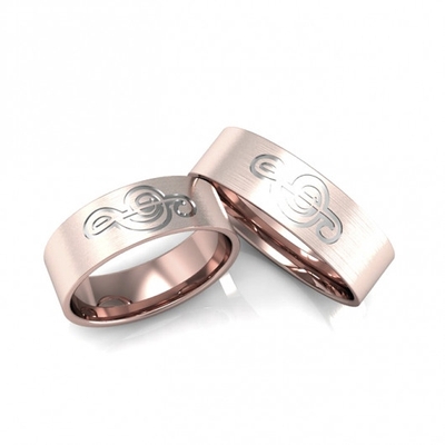 Alianças Casamento Ouro Rosê Foscas Clave De Sol Aplique Em Ródio 7mm 14g