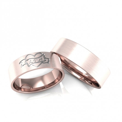 Alianças Casamento Ouro Rosê Foscas Coração Love 7,0mm 14g