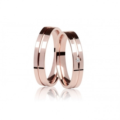 Alianças Casamento Ouro Rosê Polidas 4,5mm 10g com  e Brilhante