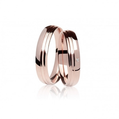 Alianças Casamento Ouro Rosê Polidas 5mm 10g com Frisos e Brilhante