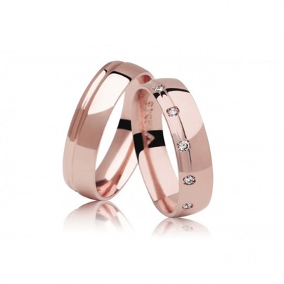 Alianças Casamento Ouro Rosê Polidas 6mm 12g com 10 Brilhantes