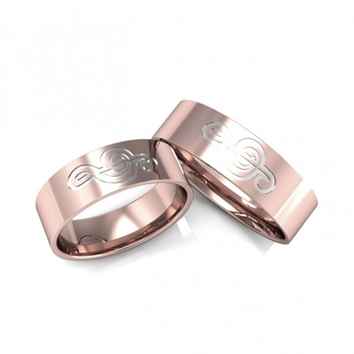 Alianças Casamento Ouro Rosê Polidas Clave De Sol Aplique Em Ródio 7mm 14g