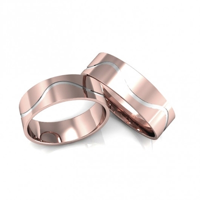 Alianças Casamento Ouro Rosê Polidas Com Detalhe Em Ródio 6mm 12g