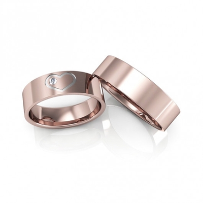 Alianças Casamento Ouro Rosê Polidas Coração Aplique Em Ródio 6mm 12g