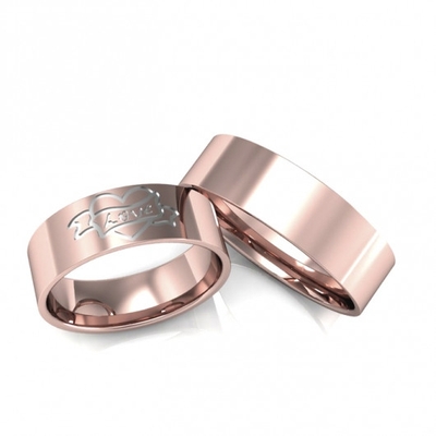 Alianças Casamento Ouro Rosê Polidas Coração Love 7,0mm 14g