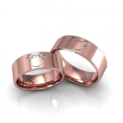 Alianças Casamento Ouro Rosê Polidas Minnie E Mickey 7mm 13g
