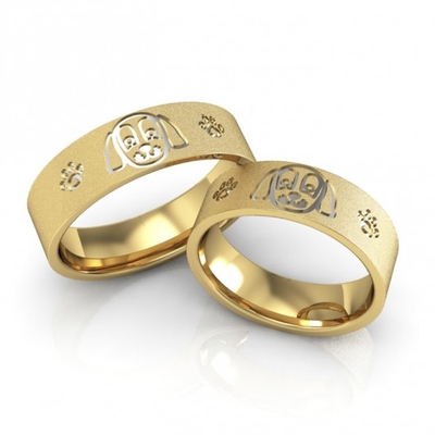 Alianças Casamento Quadradas Ouro Diamantadas Cachorrinho E Patas 6mm 14g Aplique em Ródio