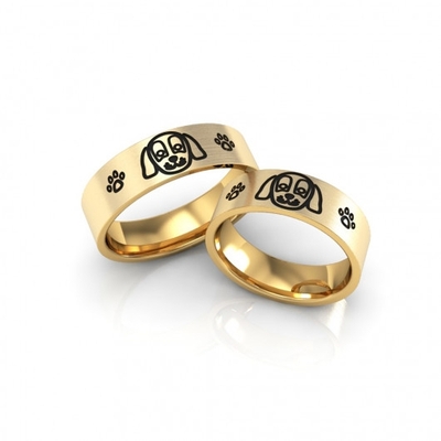 Alianças Casamento Quadradas Ouro Foscas Cachorrinho E Patas 6mm 14g Aplique em Ródio Negro
